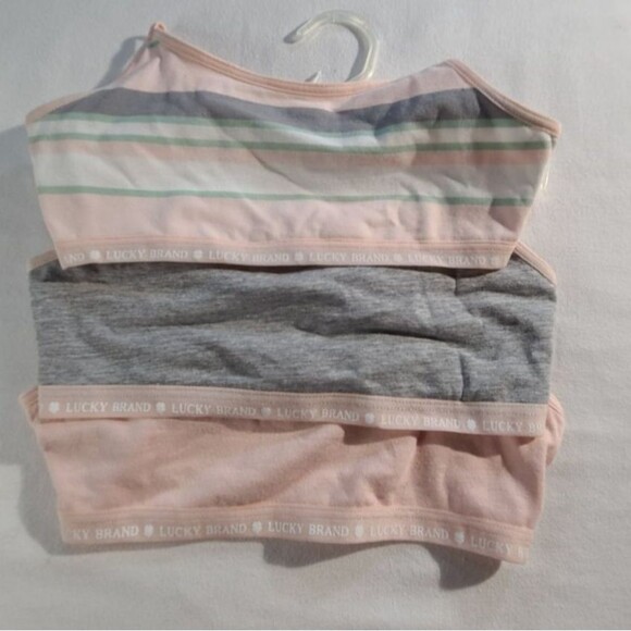 Lucky Brand 3 pack Bralette set Pink Grey Stripped Small 6-7 - Picture 2 of 3